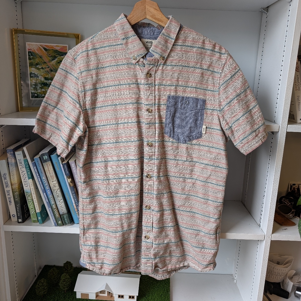 Vans Men's Short Sleeve Button Up Shirt Cotton Size Medium Skate Surf Hippy Y2K